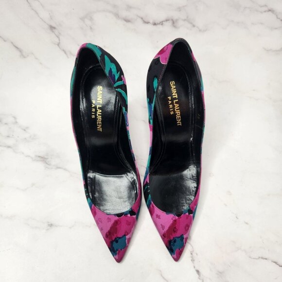 Saint Laurent Paris Floral Print Pumps Stiletto Heels Formal - Picture 2 of 12